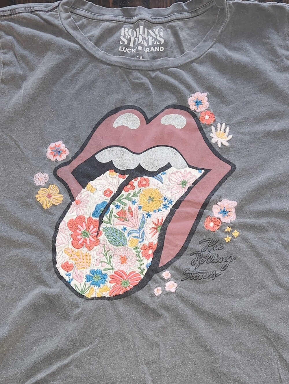 Lucky Brand: Rolling Stones Floral Tongue Tee